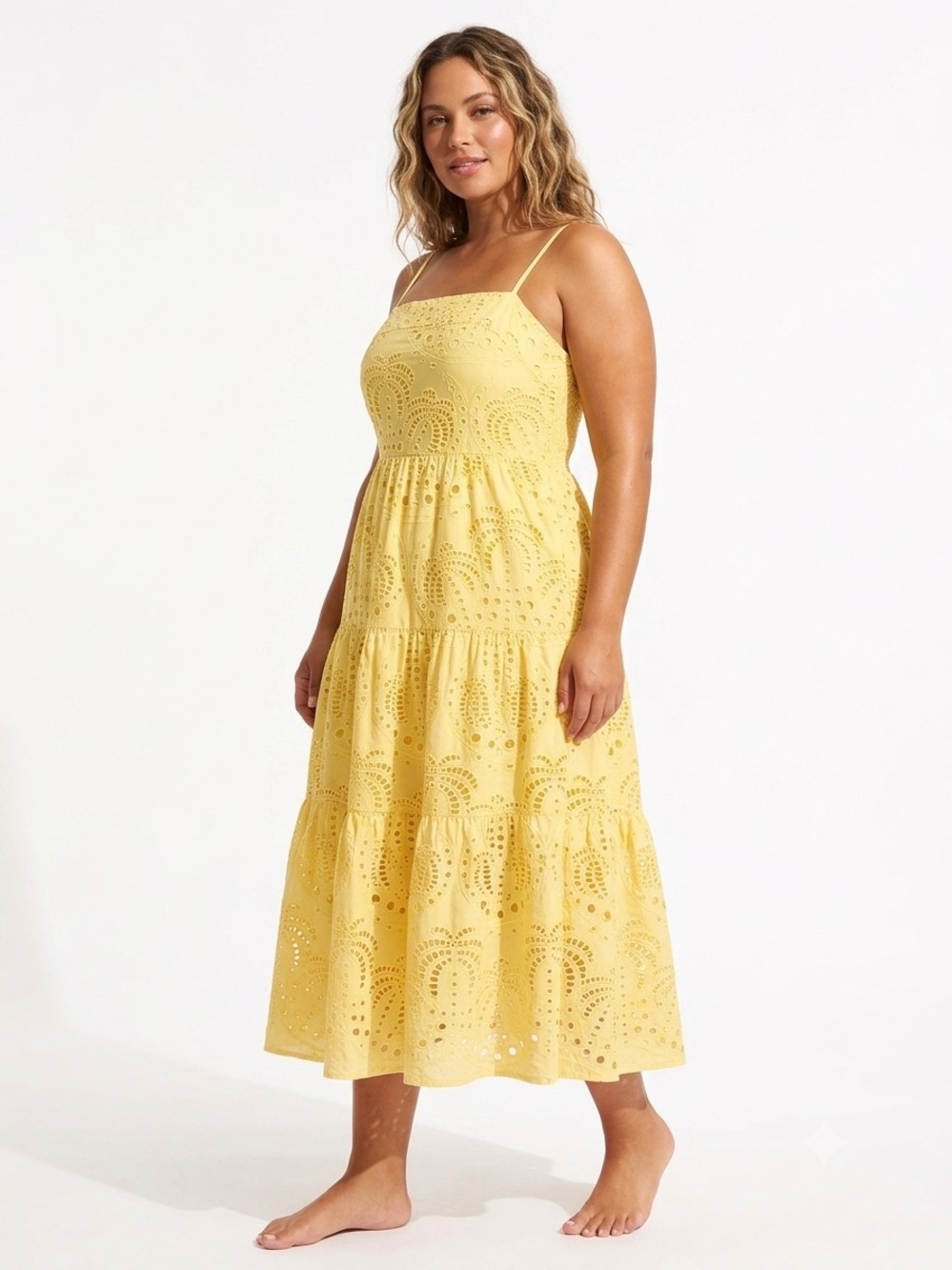 Calypso St. Barth Lemon Eyelet Tiered Dress